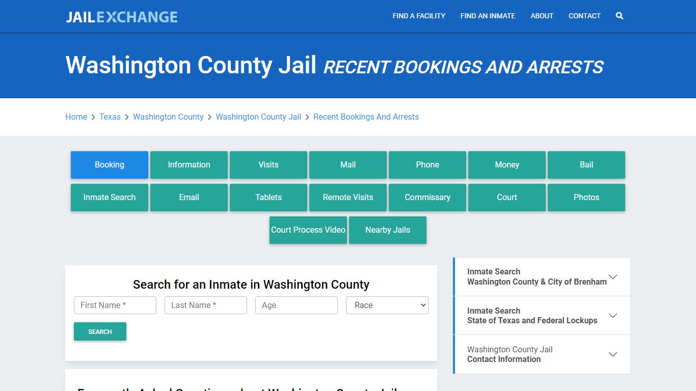 Washington County Jail TX Recent Arrests and Bookings